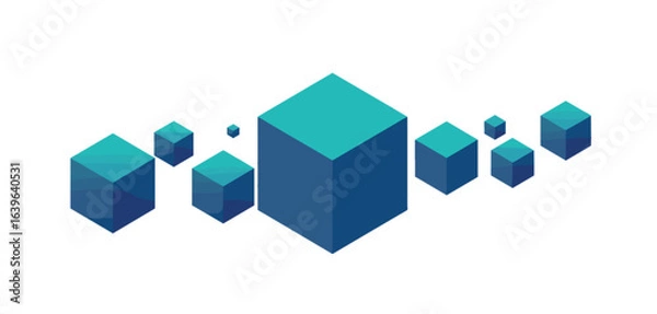 Fototapeta Dynamic 3d cube animation digital space graphic design abstract environment aerial view modern concept. Vector illustration