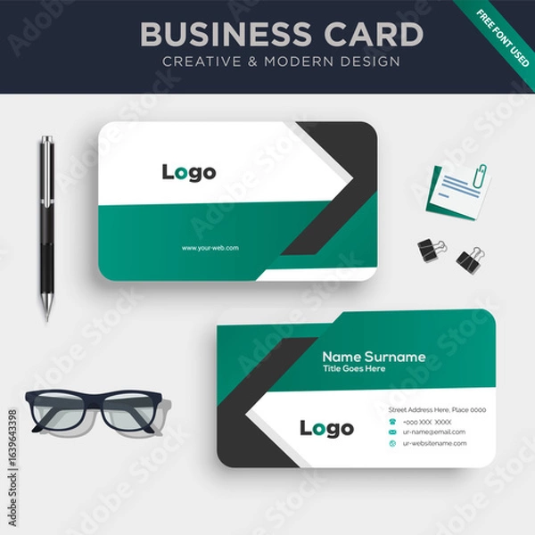 Fototapeta Clean Minimal Red Business Card Template premium vector Design modern illustration for business