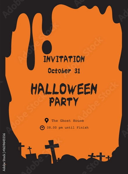 Obraz Ghostly Halloween Invitation with blood pattern and Old Graveyard