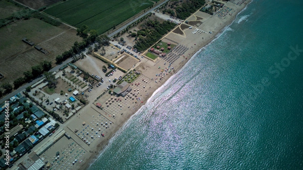 Fototapeta Battipaglia, a town adjacent to the capital city of Salerno, in southern Italy. Drone footage of the coast
