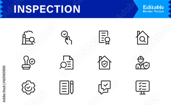 Fototapeta Professional Inspection Icon Set Including Audit, Review, Quality Control, and Search Elements in Minimal Vector Style