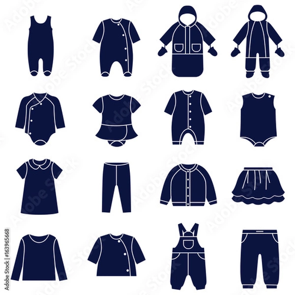 Fototapeta Icon set of types of clothes for babies / There are all season casual clothes for babies
