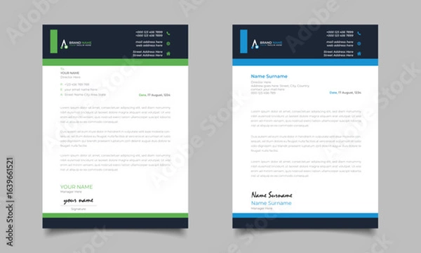 Obraz Green And Blue Modern Business Letterhead Simple Clean Template Design