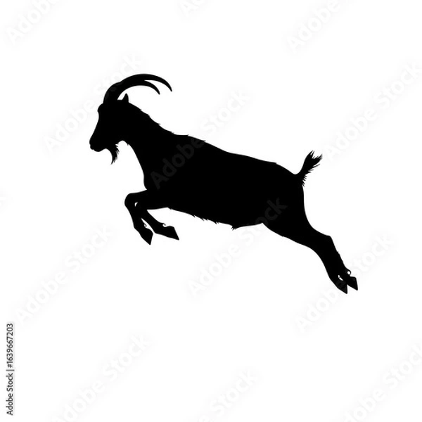 Obraz Dynamic silhouette of a jumping goat, a symbol of freedom and agility, isolated on a white background.