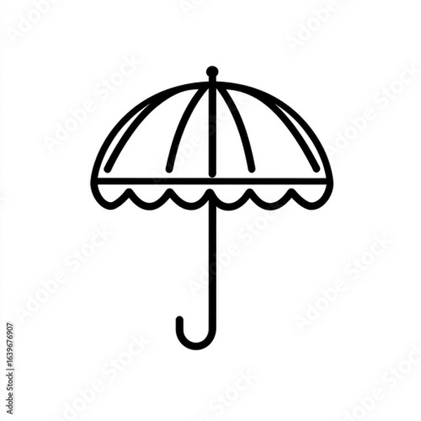 Fototapeta An illustration of a beach umbrella planted in the sand. It's a simple black and white line drawing icon.