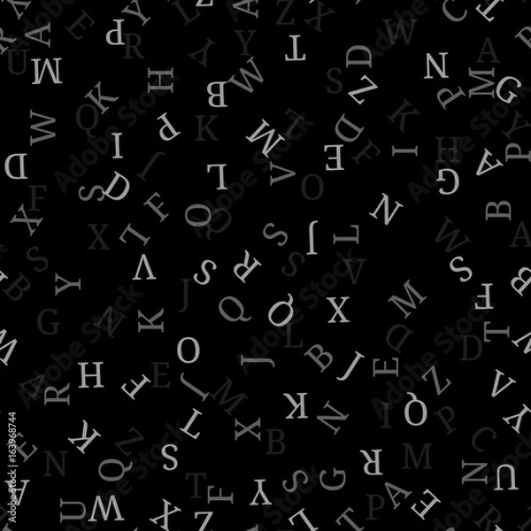 Fototapeta Seamless pattern with alphabet, , isolated on black background. Vector illustration, easy to edit.