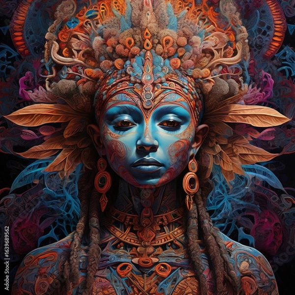 Fototapeta Psychedelic Shaman Portrait with Fractal Patterns