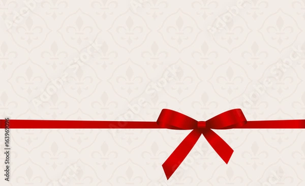 Fototapeta Gift Card With Red Ribbon And A Bow.  Gift Voucher Template with  place for text.  Invitation - vector image.