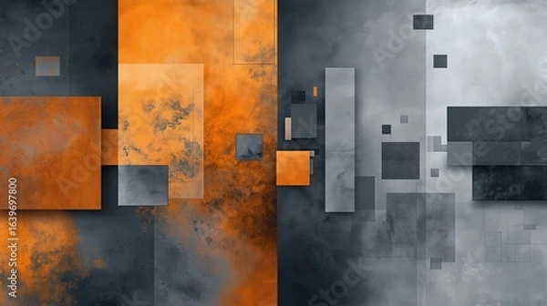 Fototapeta Abstract geometric composition featuring vibrant orange and gray shapes, creating a dynamic visual contrast with a modern artistic flair and depth. Fall or autumn concept