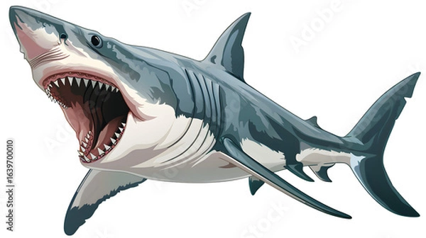Obraz Ferocious Big Shark with Open Jaws on White Background