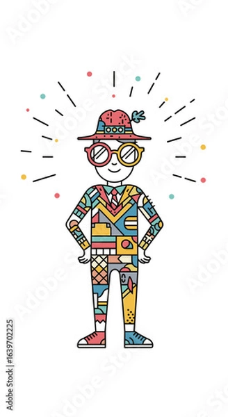 Fototapeta Creative person with unique style and eccentric fashion attire demonstrating imaginative design concepts