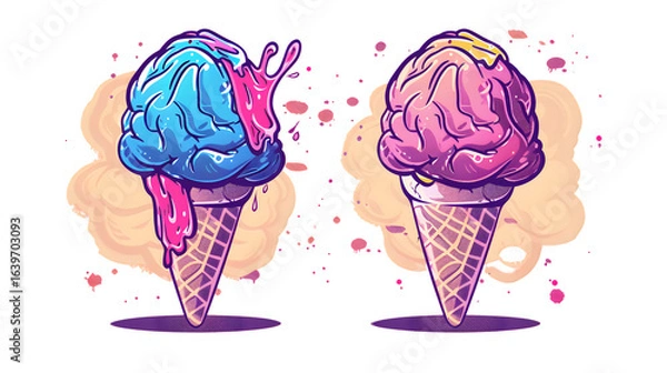 Obraz Creative Brain Ice Cream Illustration in Unique Style for Design Projects