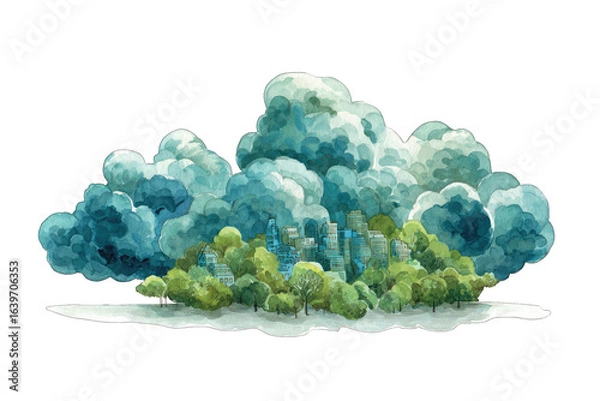 Obraz City nestled within a large, moody cloud