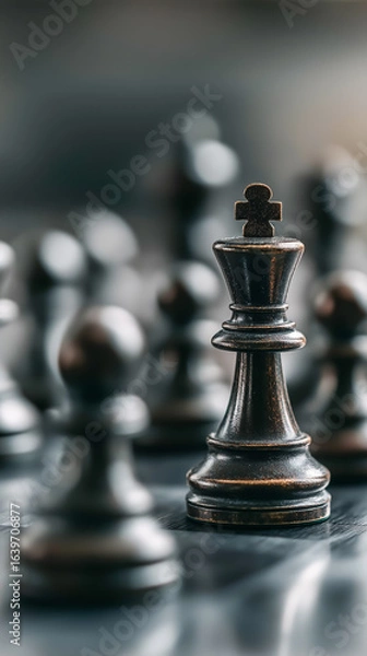 Fototapeta キングの駒：チェス盤で勝利を導く戦略とリーダーシップ