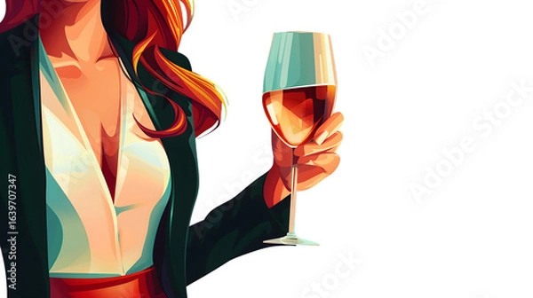 Obraz Professional Business Woman Holding Wine Glass in Elegant Suit, Corporate Networking Event Illustration