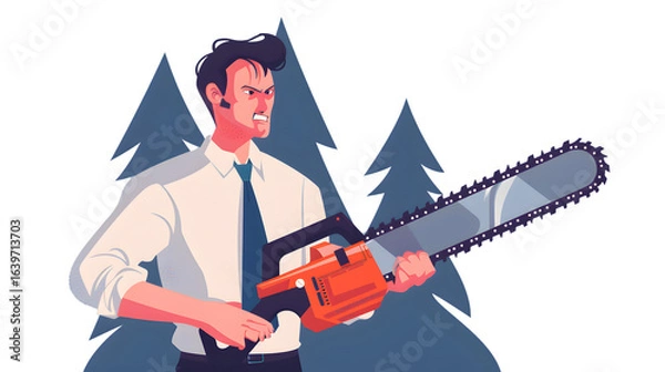 Obraz Professional Businessman with Chainsaw: Illustration for Business Concepts