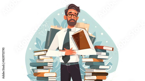 Obraz Busy Businessman Managing a Pile of Documents in Office Environment