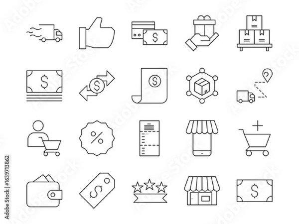 Fototapeta Shopping icon set. Containing store, purchase, store, online shopping, delivery, promotion, shopping cart and more
