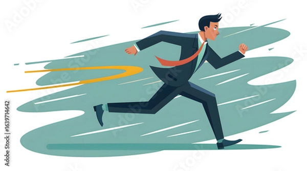 Obraz Professional Businessman Running Attractive in a Hurry Illustration