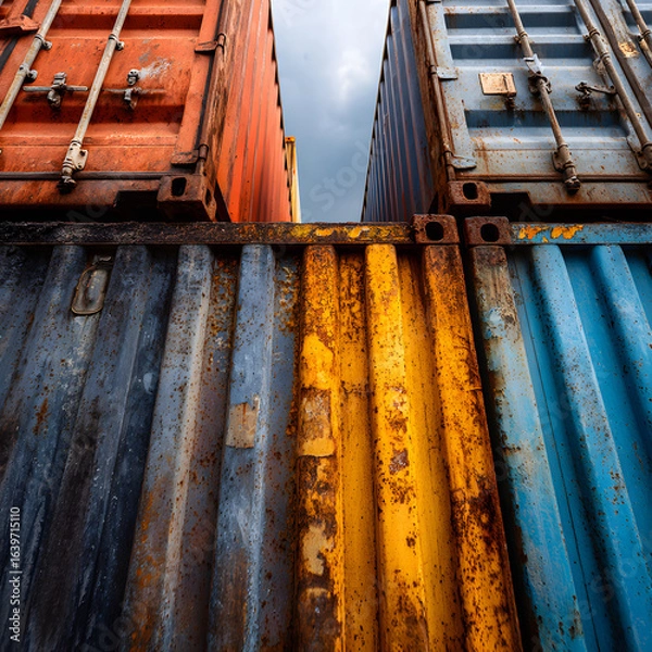 Obraz Stacked Shipping Containers Close-Up