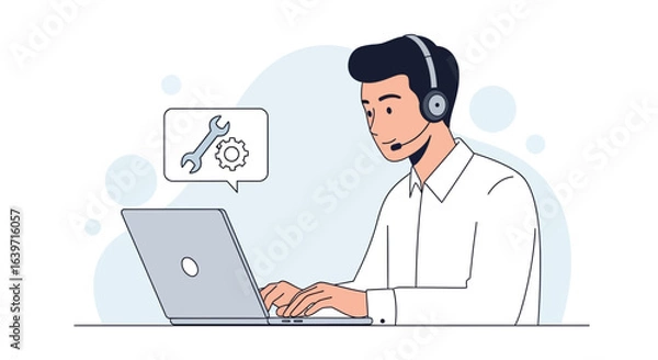 Fototapeta Technical support agent working on laptop delivering customer assistance