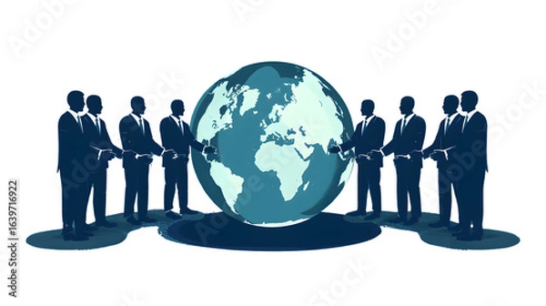 Obraz Global Business Collaboration: Businessmen Shaking Hands Around the Globe