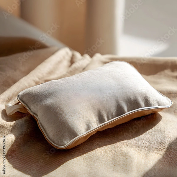 Fototapeta Silk Eye Pillow on Linen with Stitching Detail and Soft Focus