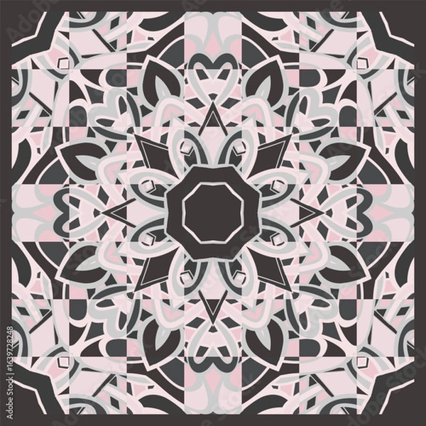 Fototapeta Creative trendy color abstract geometric pattern in white pink black, vector seamless, can be used for printing onto fabric, interior, design, textile. Frame.