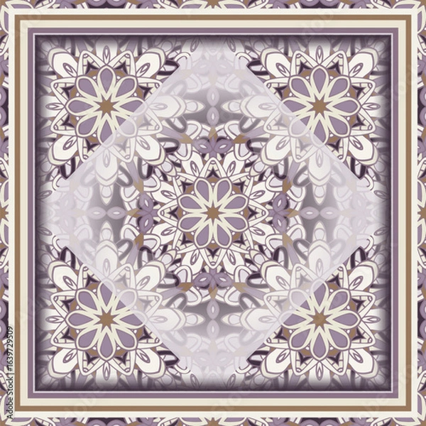 Fototapeta Creative trendy color abstract geometric mandala pattern in white beige violet, vector seamless, can be used for printing onto fabric, interior, design, textile