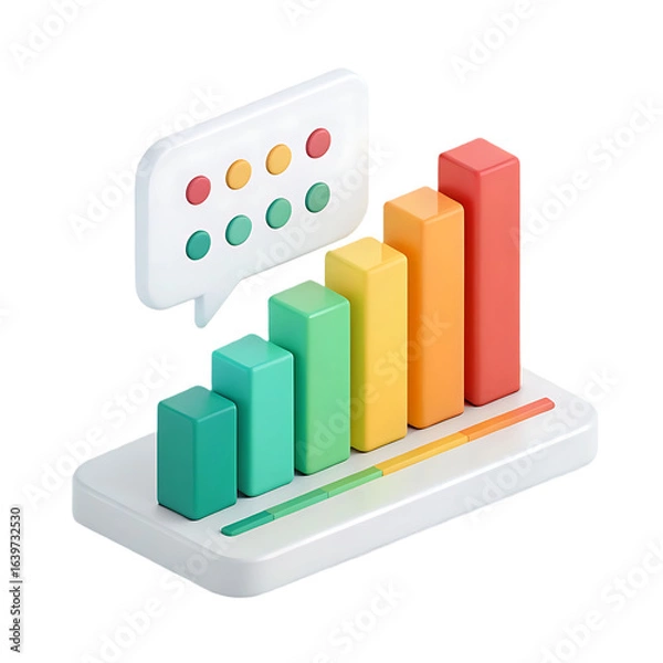 Obraz A 3D Isometric Chart: Growth, Progress, and Feedback Visualization 3d icon illustration transparent png