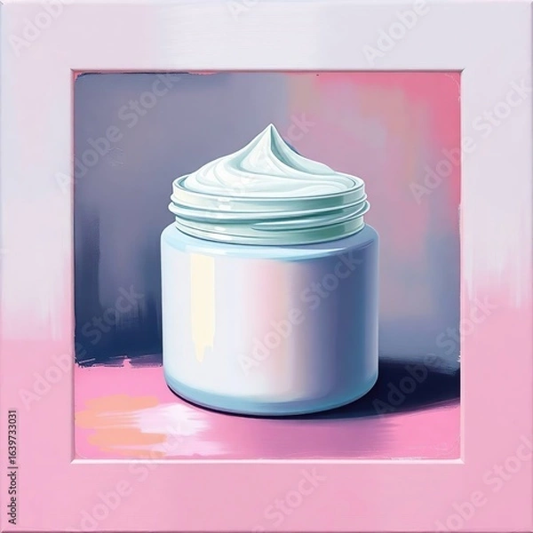 Fototapeta Creamy jar with pastel background.