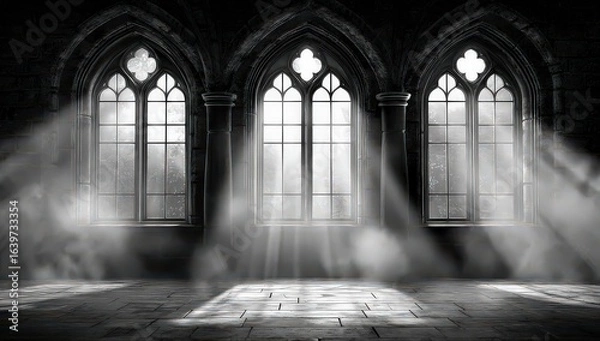Fototapeta Gothic Interior With Sunlight Through Windows