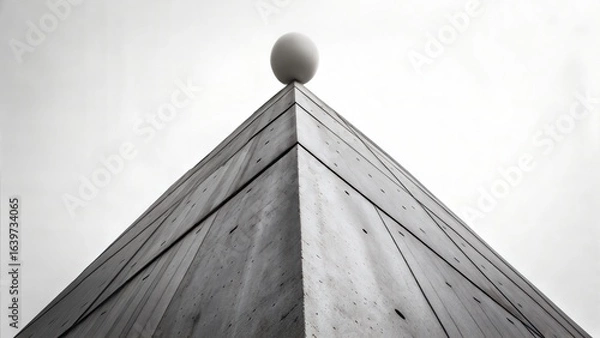 Fototapeta Minimal black and white architecture with sphere on roof peak