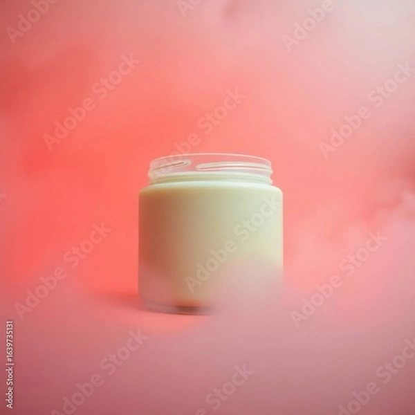 Fototapeta Creamy Milk Jar with Pink Background.
