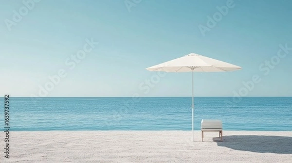 Fototapeta deck chair and parasol on a sandy beach