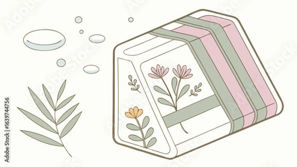 Fototapeta Illustration of a floral decorated sandwich container with a leaf and water droplets on the side