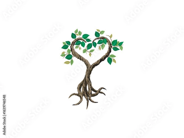 Obraz heart-shaped tree designs symbolizing growth and love, bodhi tree hand drawing.