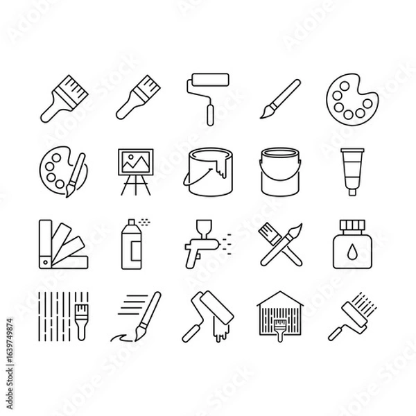 Fototapeta Painting tools line icon set.