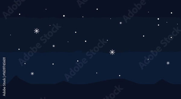 Fototapeta Starry night sky with twinkling stars over mountain landscape digital art tranquil environment aerial view cosmic wonder. Vector illustration