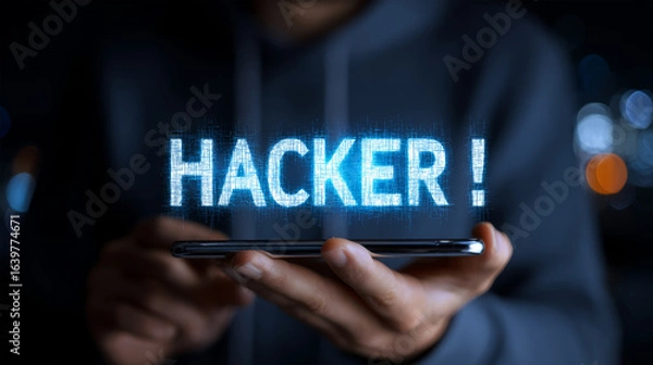 Fototapeta Hacker Warning on Smartphone Screen
