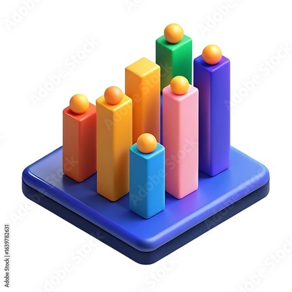 Fototapeta Colorful 3d bar chart with spheres on top representing business growth and data visualization concepts