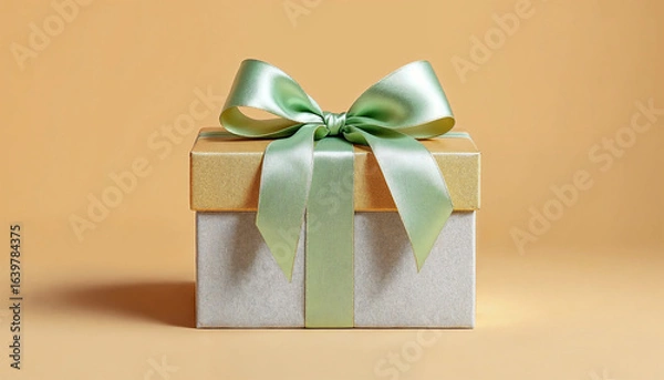 Obraz  Elegant White Gift Box with a Luxurious Green Satin Ribbon and Bow