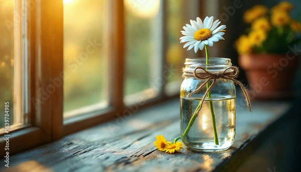 Obraz Serene Daisy in a Glass Jar by a Sunlit Window