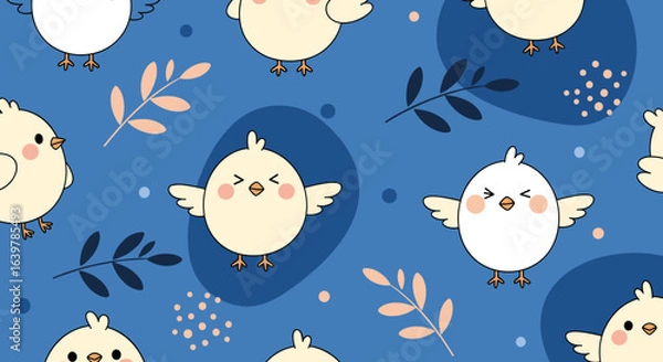 Obraz Cute little chicks adorable spring baby birds seamless pattern design