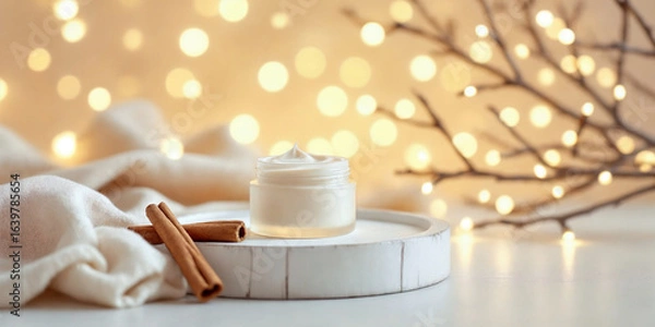 Obraz Cozy Winter Drinks with Cinnamon Sticks and Warm Bokeh Lights