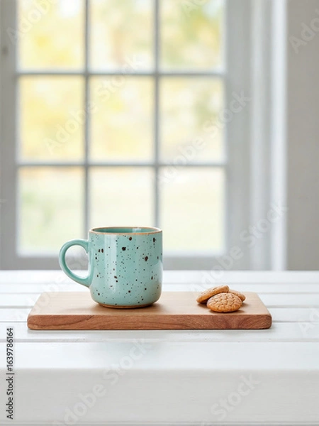 Obraz Teal Mug with Almonds by a Sunny Window