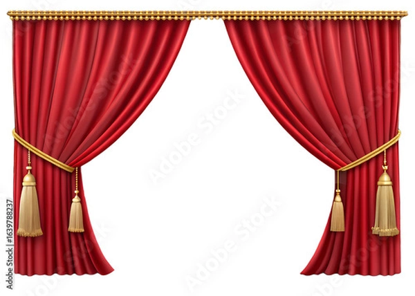 Fototapeta Red Theater Curtains with Gold Trim on transparent background