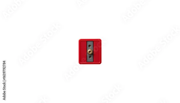 Fototapeta Red Plastic Pencil Sharpener – Top-Down Close-Up of Bright Stationery Tool isolated on transparent background