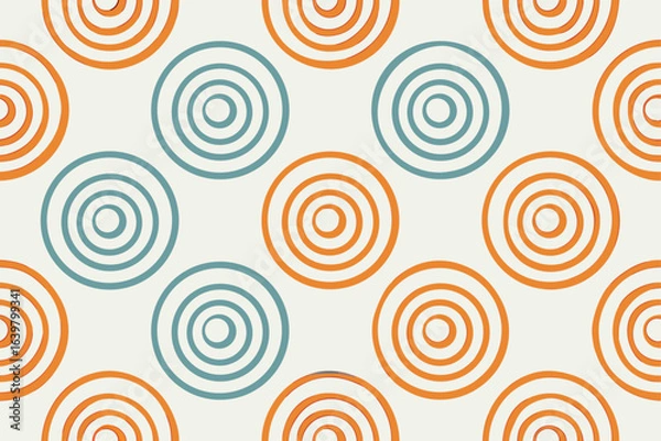 Fototapeta Colorful vector illustration of abstract geometric retro style seamless pattern with circles and spirals