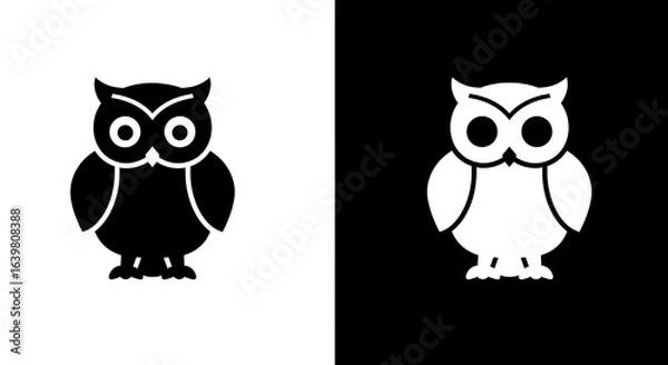 Obraz Two simple black and white owl silhouettes, contrasting backgrounds.